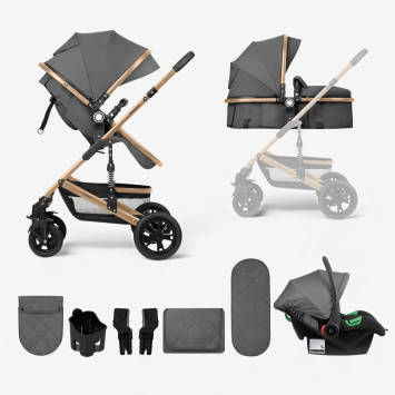 Carrito de bebé 3en1 asiento transf. Amaia Gris Oscuro 2024