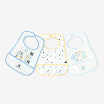 Set de baberos de rizo y EVA con recogemigas 3 uds Arty Azul