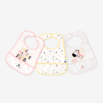 Set de baberos de rizo y EVA con recogemigas 3 uds Arty Rosa