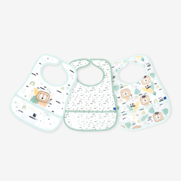 Set de baberos de rizo y EVA con recogemigas 3 uds Savanna Menta