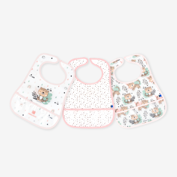Set de baberos de rizo y EVA con recogemigas 3 uds Savanna Rosa