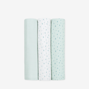 Juego de pañales de muselina 3 uds 100x100 cm Dots Azul