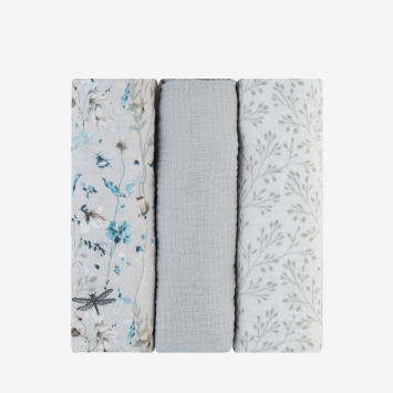 Juego de pañales de muselina 3 uds 100x100 cm Dreamy Fields Grey
