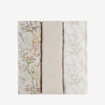 Juego de pañales de muselina 3 uds 100x100 cm Secret Garden Beige