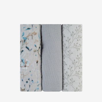 Juego de pañales de muselina 3 uds 75x75 cm Dreamy Fields Gris
