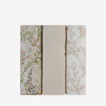 Juego de pañales de muselina 3 uds 75x75 cm Secret Garden Beige