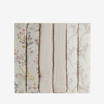 Juego de 6 paños de muselina 30x30 cm Secret Garden Beige
