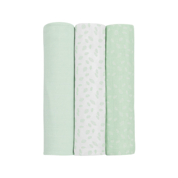 Muslin swaddle set 3 pcs 100x100 cm Leaves Mint