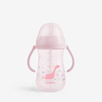 Vasito de PP con pajita de silicona 300ml Dino World Rosa