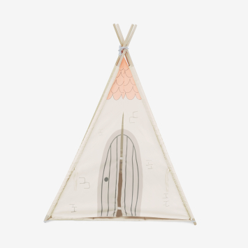 Teepee de madera con alfombra acolchada - Casa Beige 